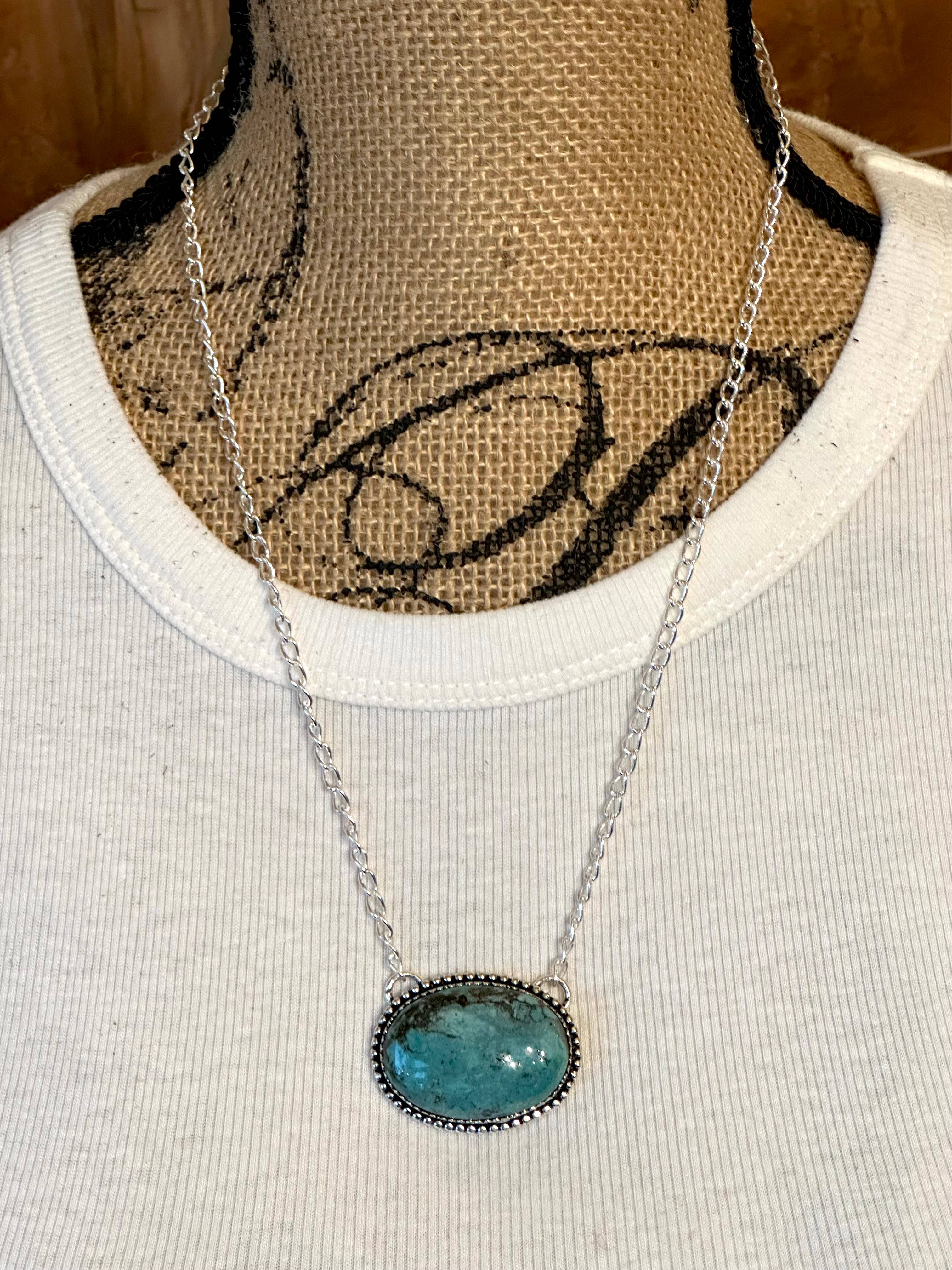 925 Sterling Silver and Genuine Turquoise Necklace