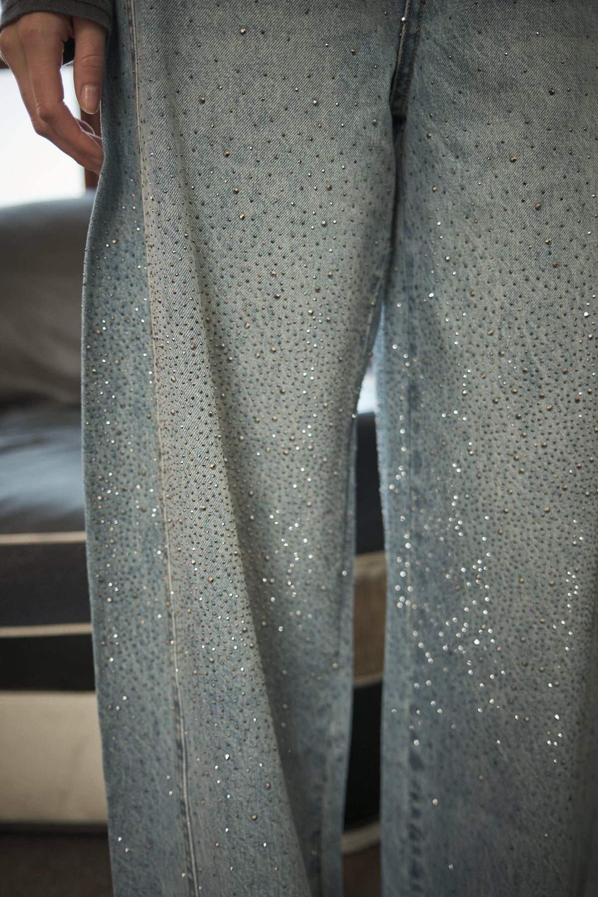 Rhinestone Wide Leg Jeans