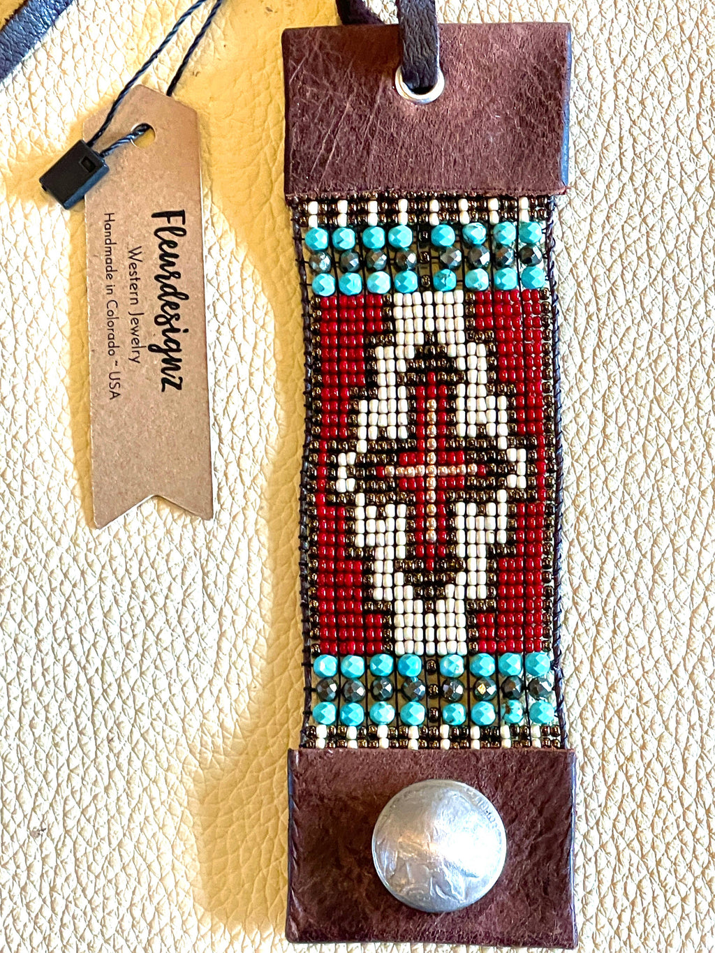 Western Beaded Leather Cuff Bracelet