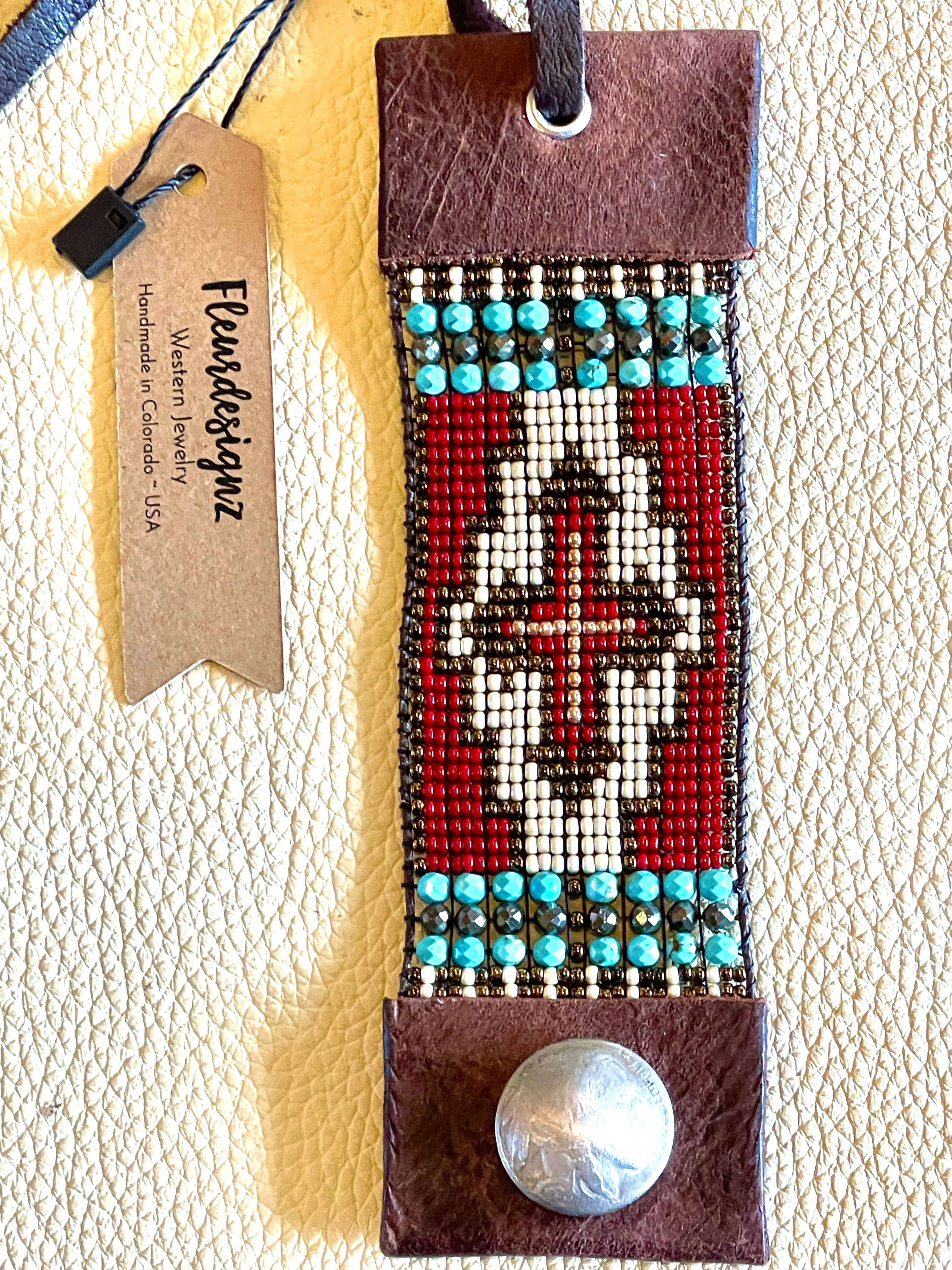 Western Beaded Leather Cuff Bracelet