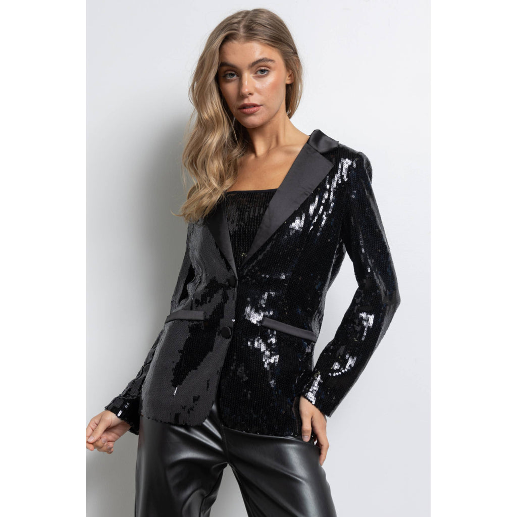 IJ2630 Sequined Button Down Blazer Jacket