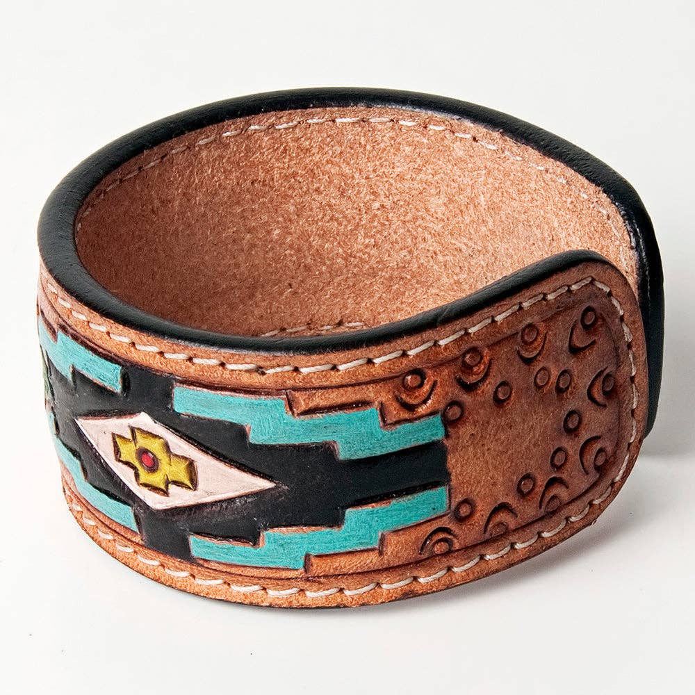 Red Rose Tooled Leather Cuff Bracelet