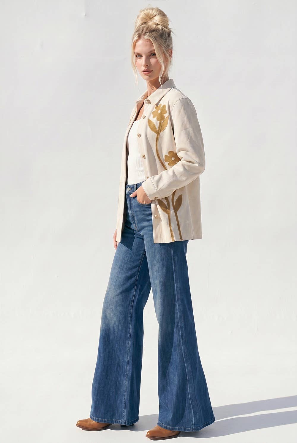 FLOWER SUEDE OVERSIZED SHIRT