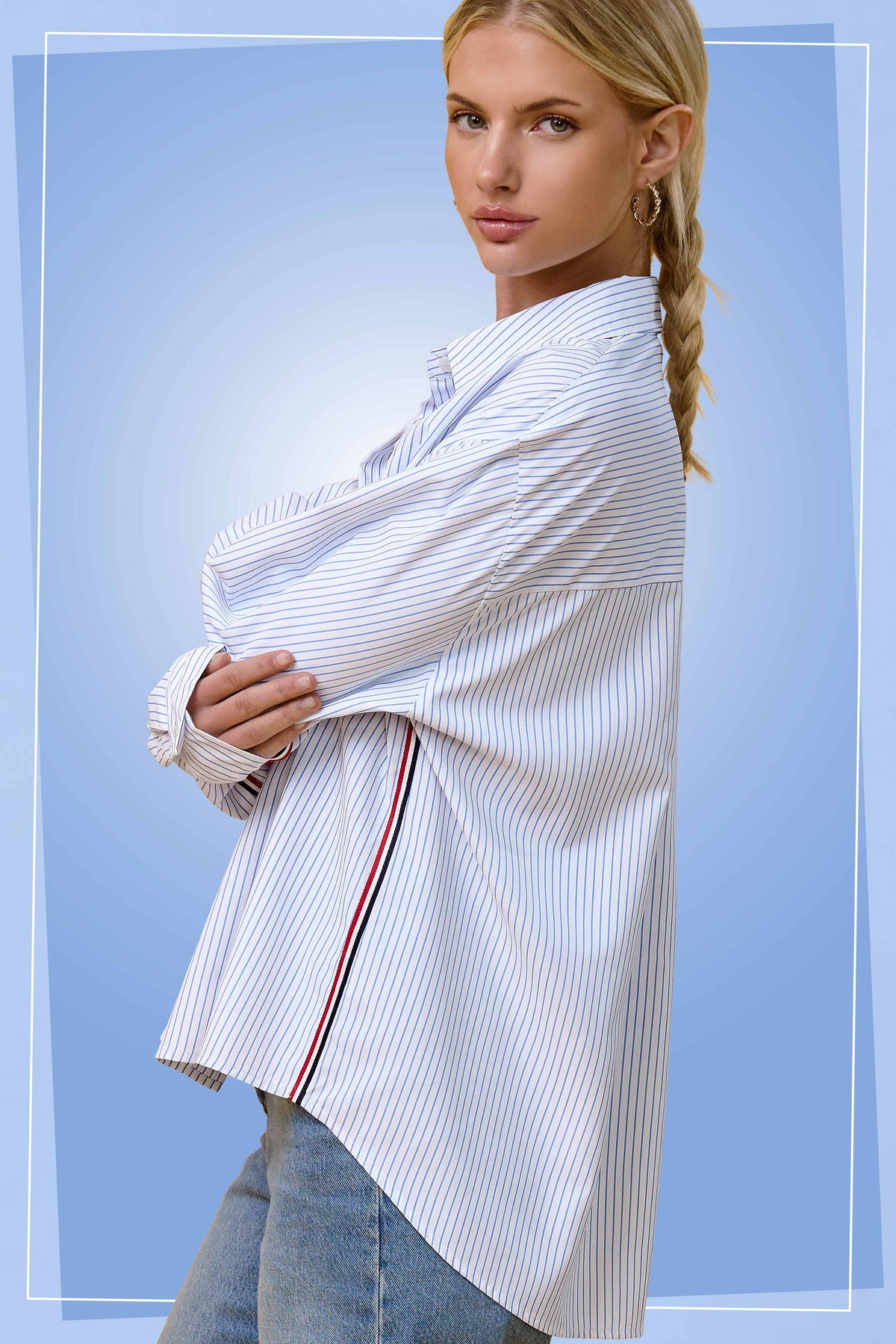 SRT7908-Stripe Button Down Shirt with Nautical Twill Tape