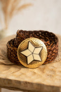 BROWN LEATHER BELT WIDE STAR