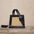 Black Cane Handbag with Buckle