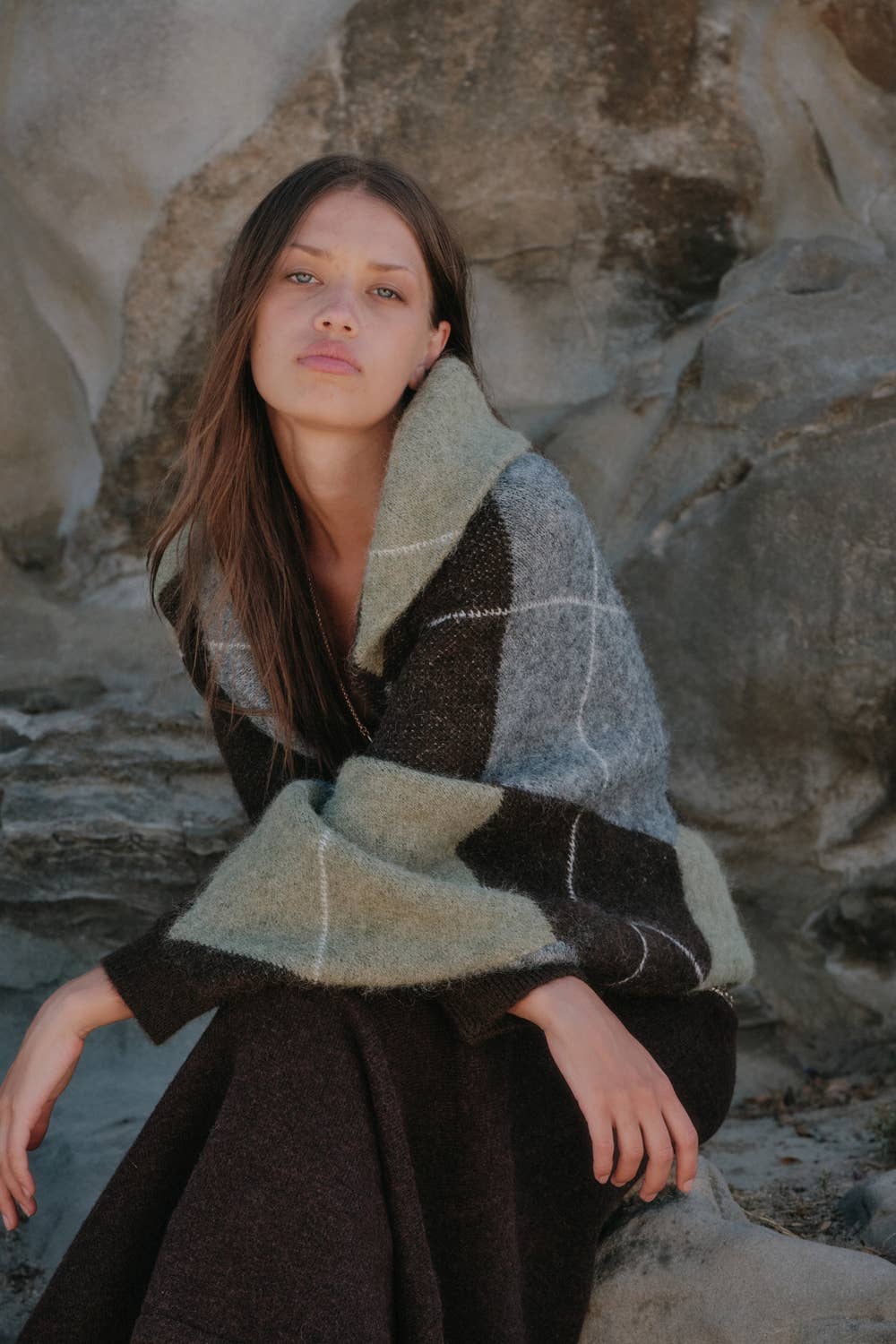 Argyle Jacquard-Knit Shrug Cardigan