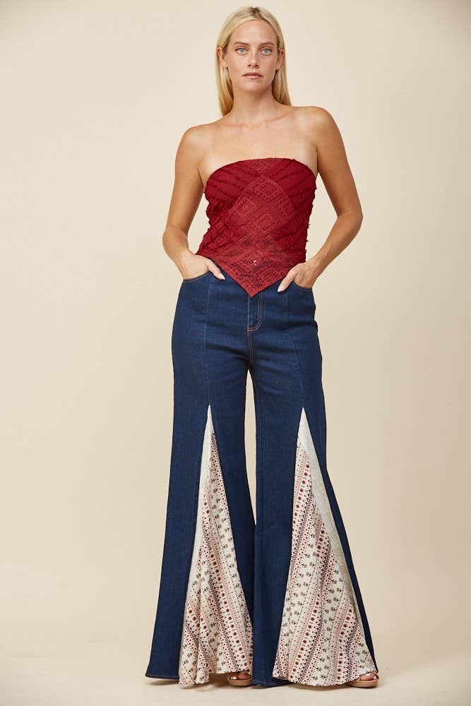 BOHO LACE CROCHET CROPPED TOP WITH SMOCKING 1529TIA