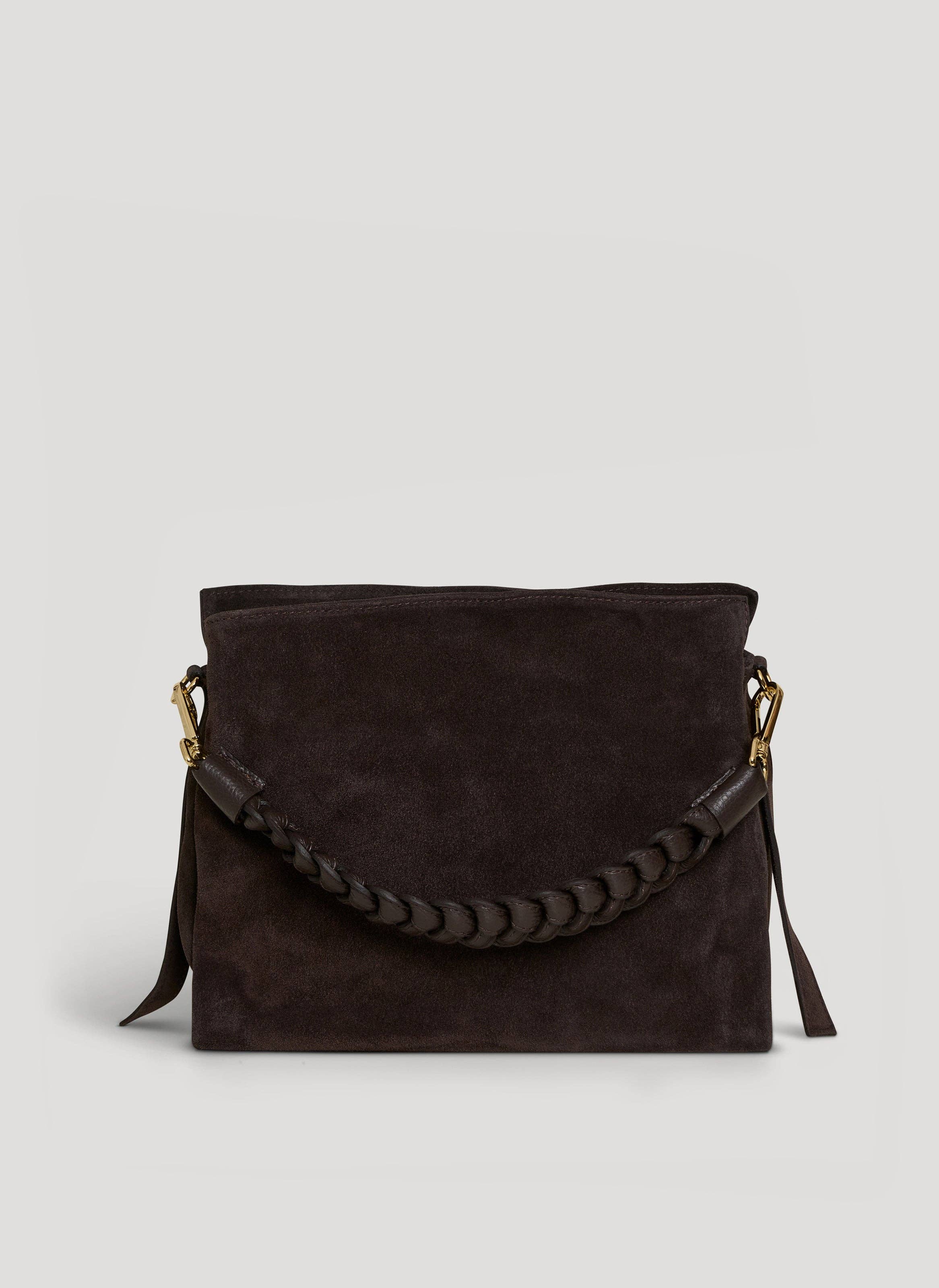 Braid Bag in Dark Brown Suede and Dollar Leather