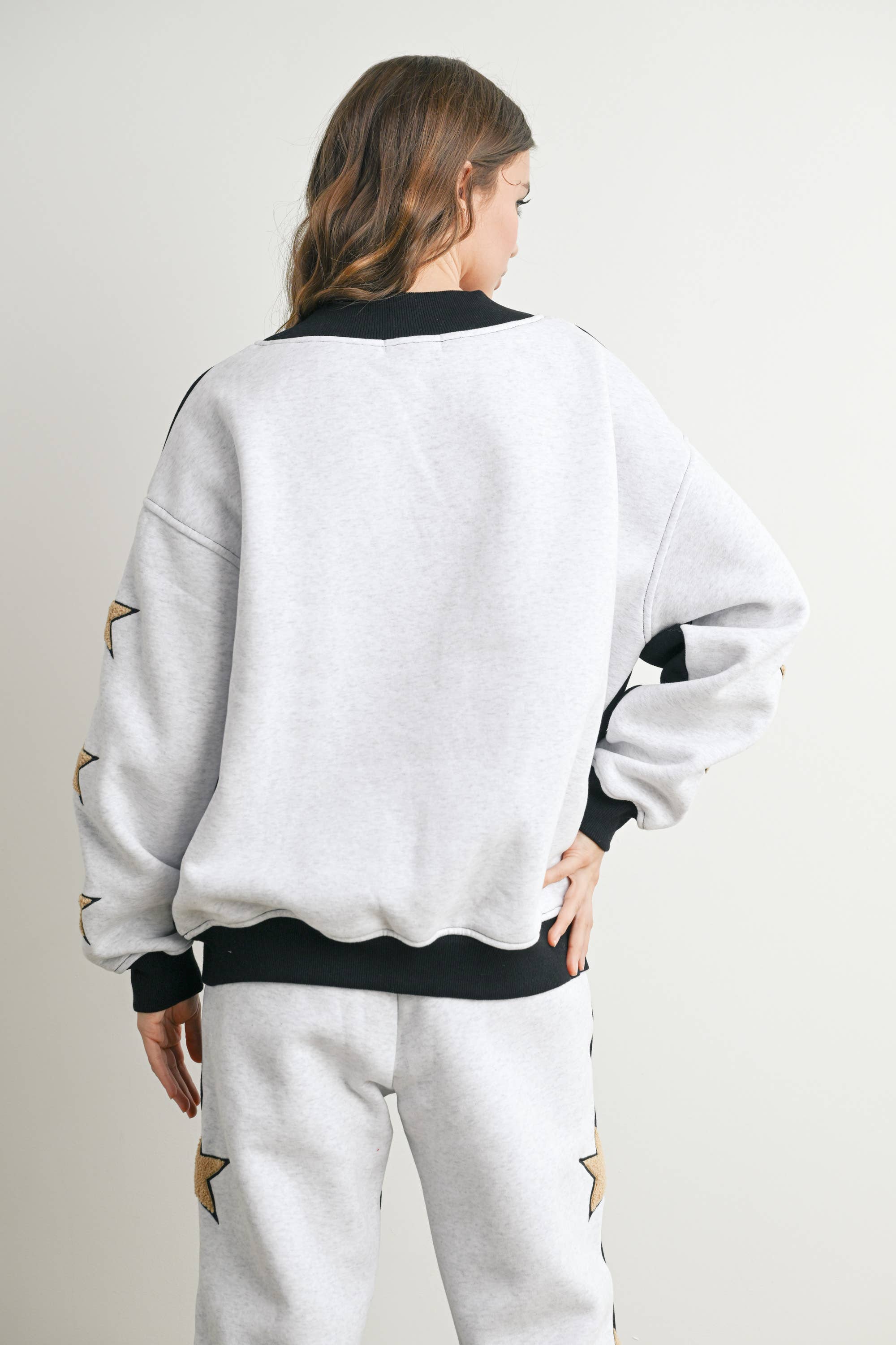 Long Sleeve Round Neck Sweatshirt with Star Detail