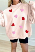 Glitter Trim Chenille Heart Patched Sweatshirt