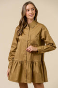 Classic Long Sleeve Button-Up Collared Dress