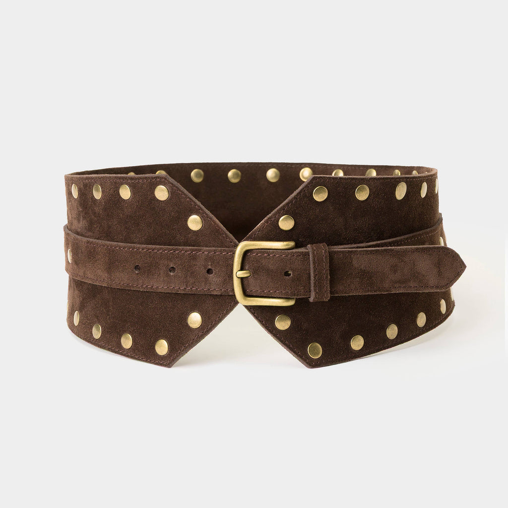 Dark Brown Suede Belt with Studs