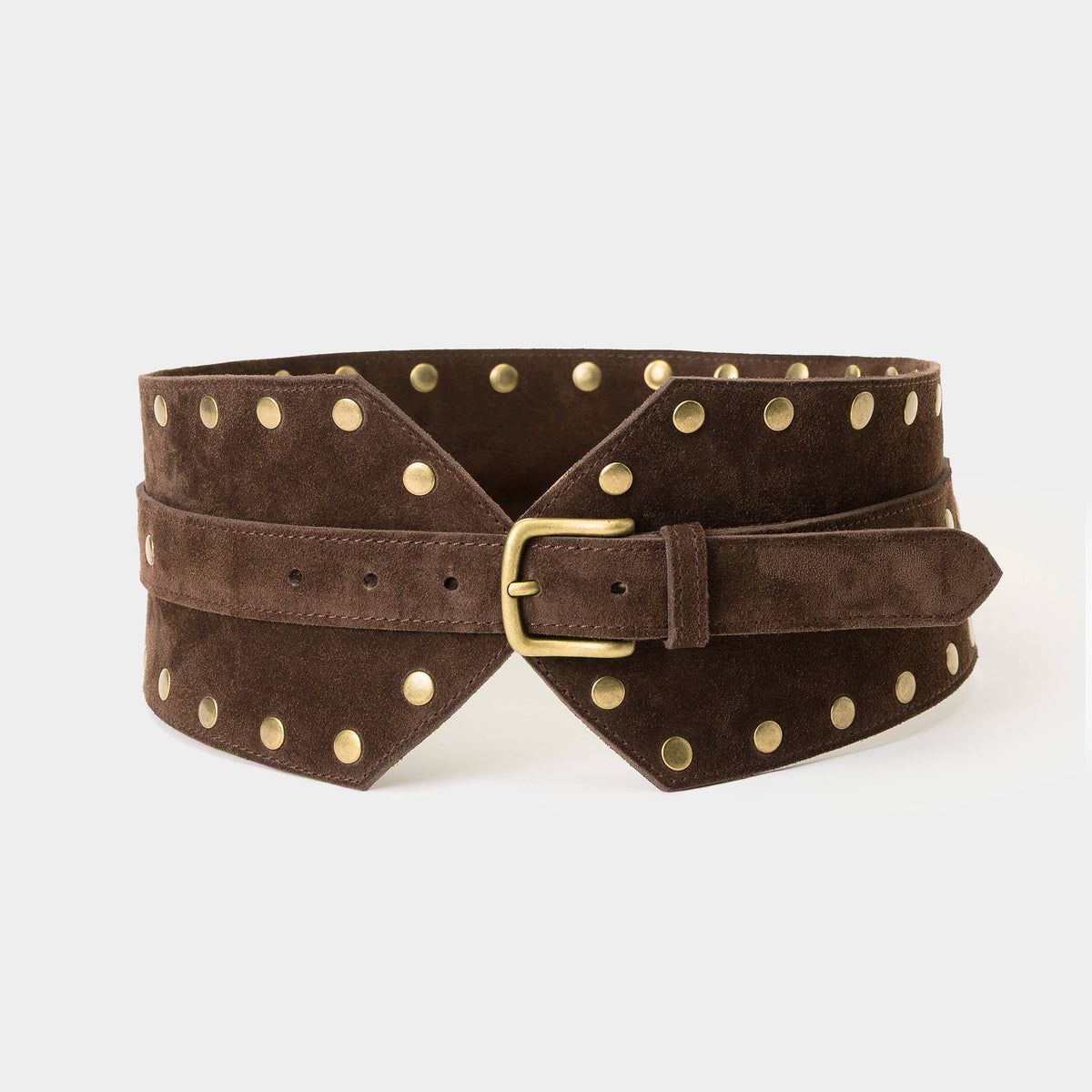 Dark Brown Suede Belt with Studs