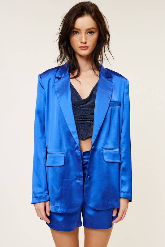 Satin Blazer and Shorts Matching Set