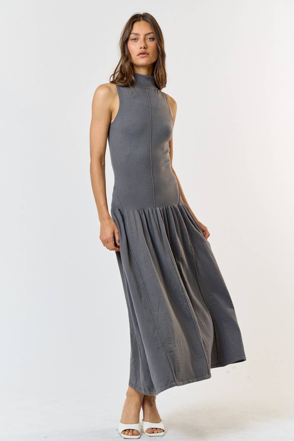 Drop Waist Mock Neck Dress