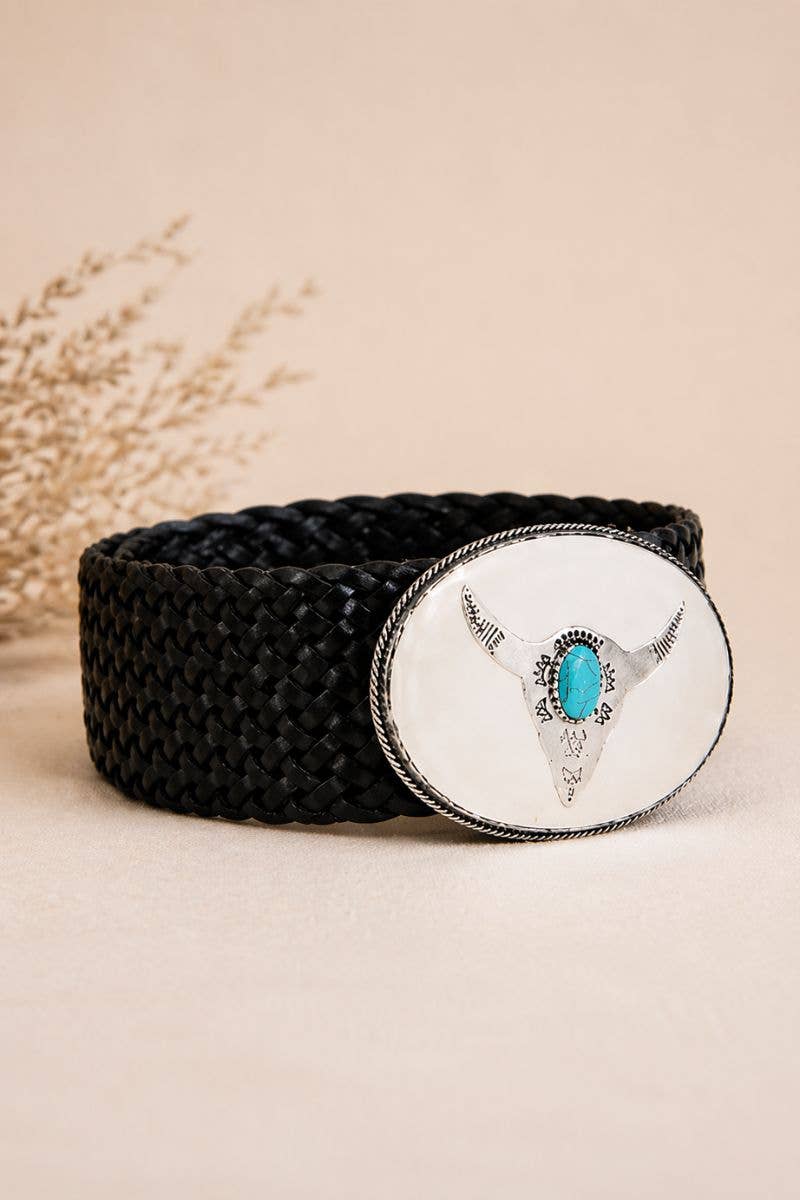 WIDE BLACK BUFFALO LEATHER BELT