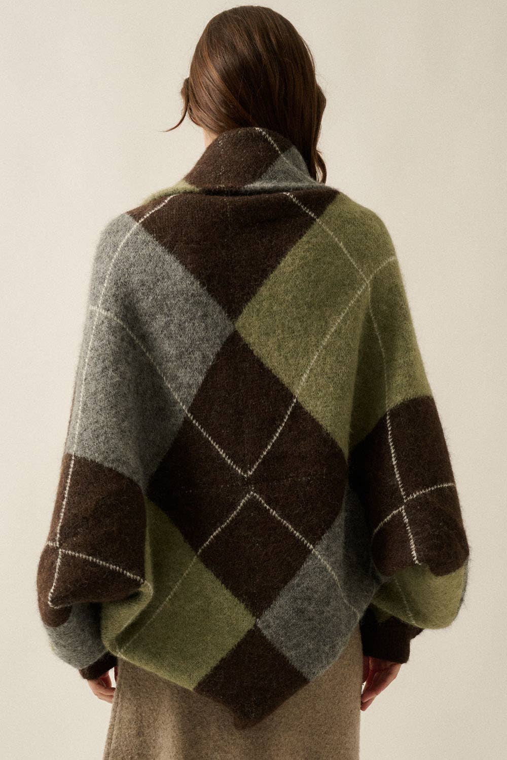 Argyle Jacquard-Knit Shrug Cardigan