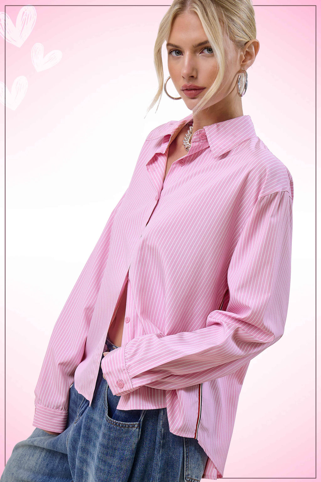 SRT7908-Stripe Button Down Shirt with Nautical Twill Tape