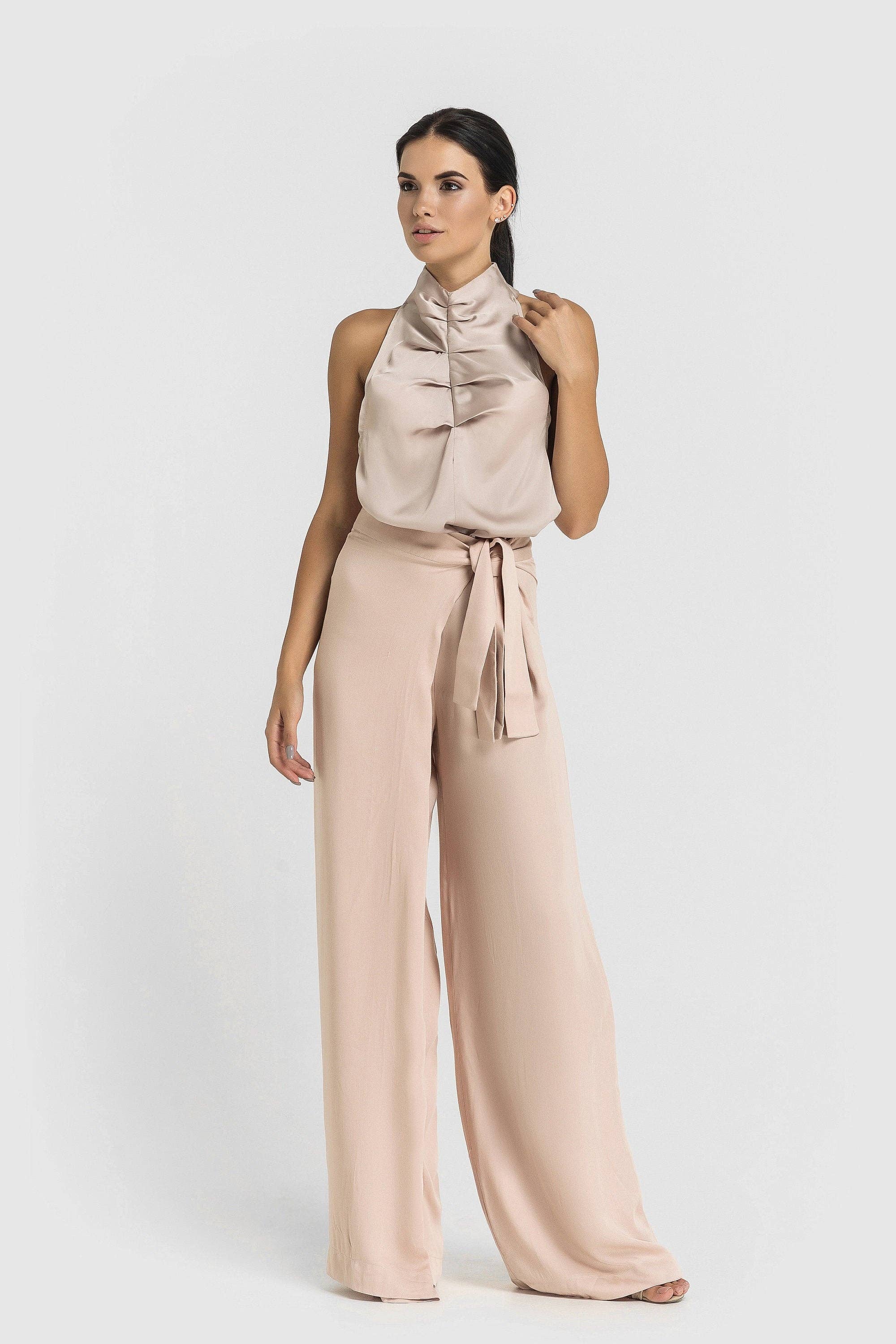 Halter high neck draped satin top