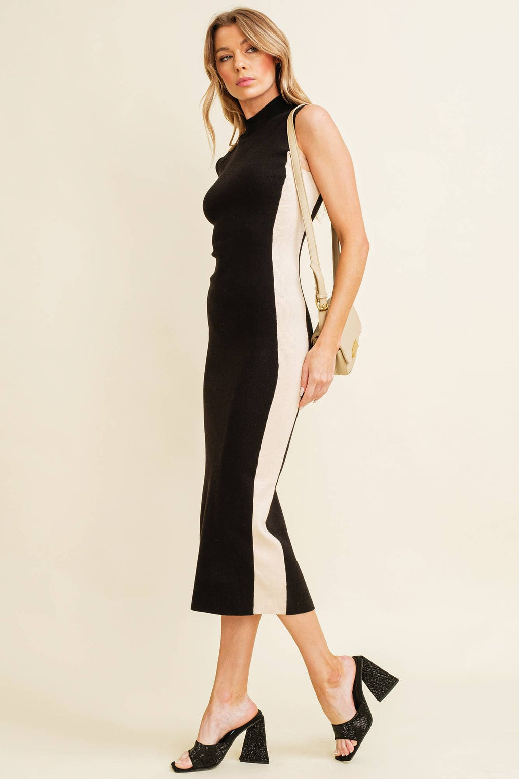 SIDE CONTRAST MIDI DRESS