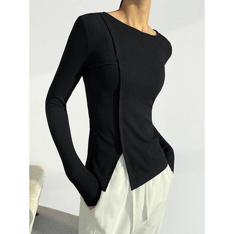 Skinny Split-Joint Round Neck Tee