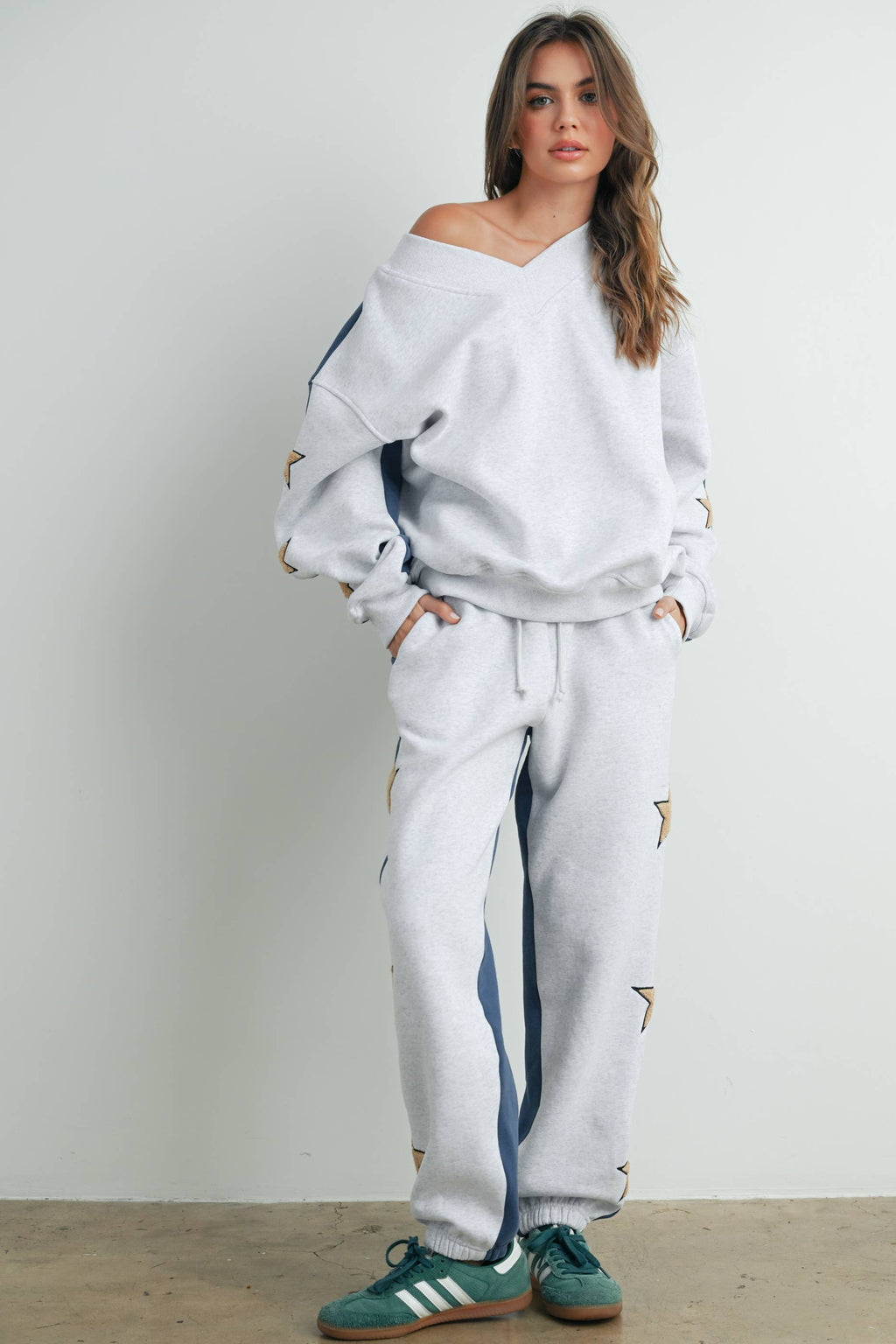 Long Sleeve Round Neck Sweatshirt with Star Detail