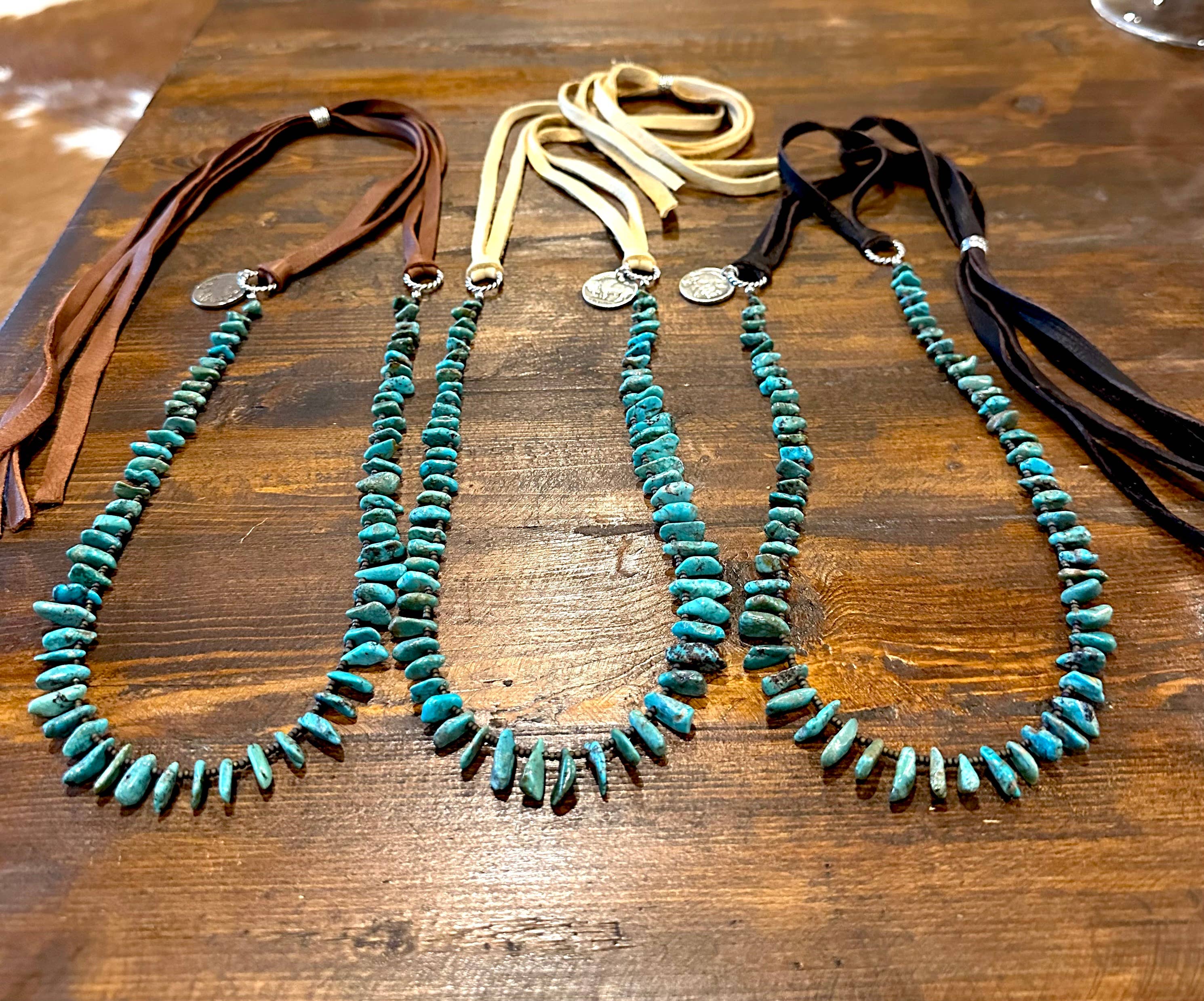 Long layering turquoise chip necklace