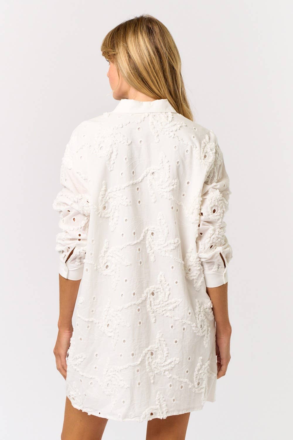 Floral Eyelet Button Down Shirt Dress