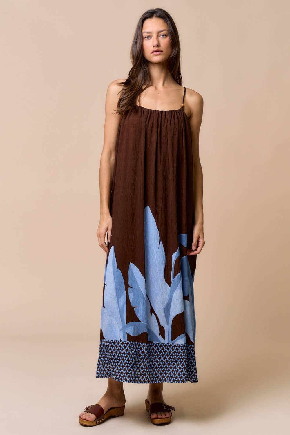 Strappy Leaf Print Maxi Dress