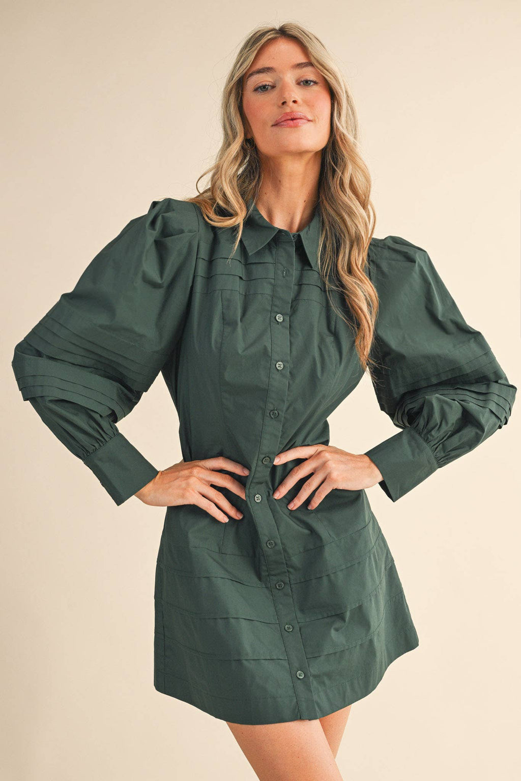PIN TUCK DETAIL BUTTON-DOWN DRESS
