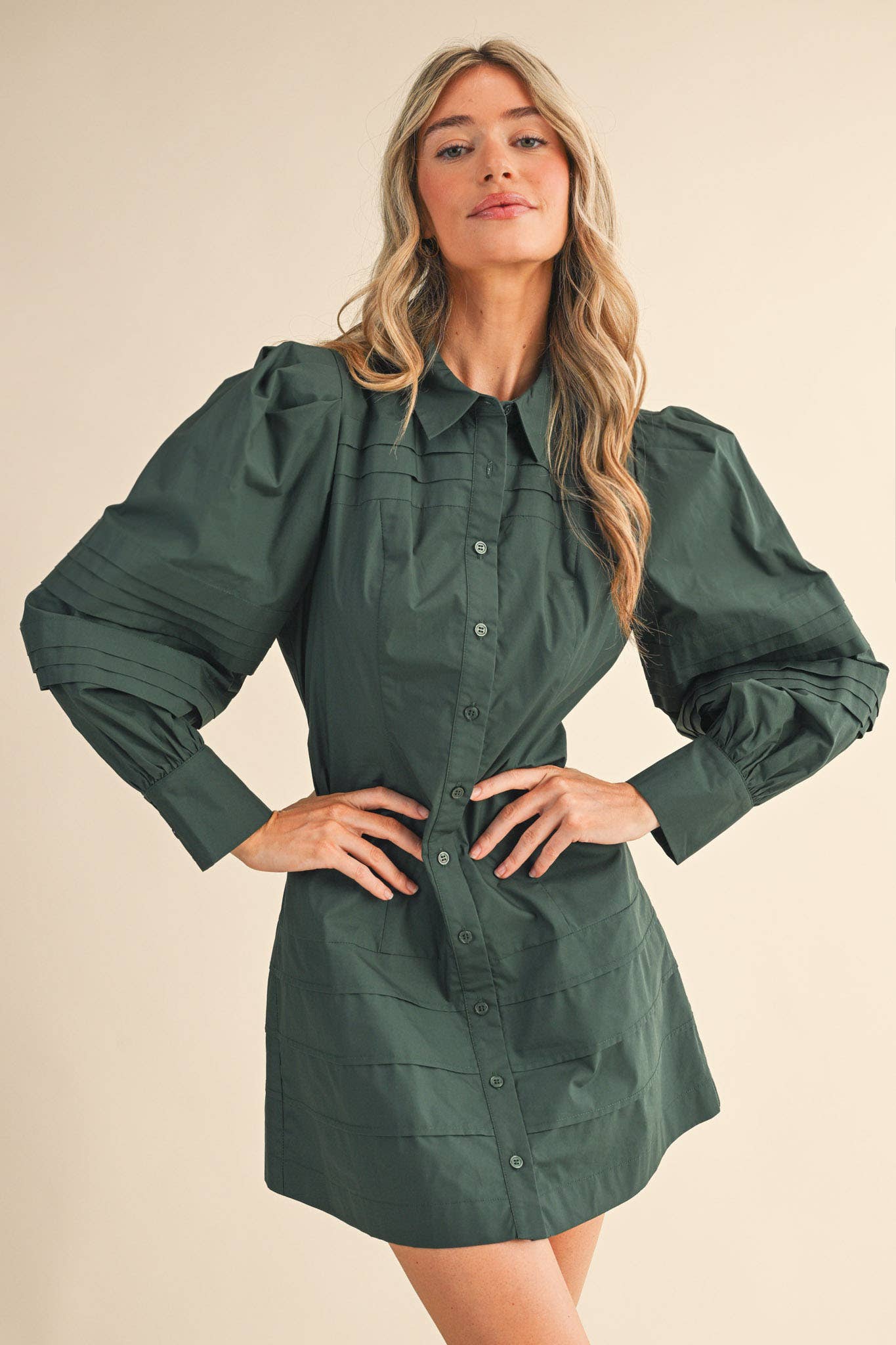 PIN TUCK DETAIL BUTTON-DOWN DRESS