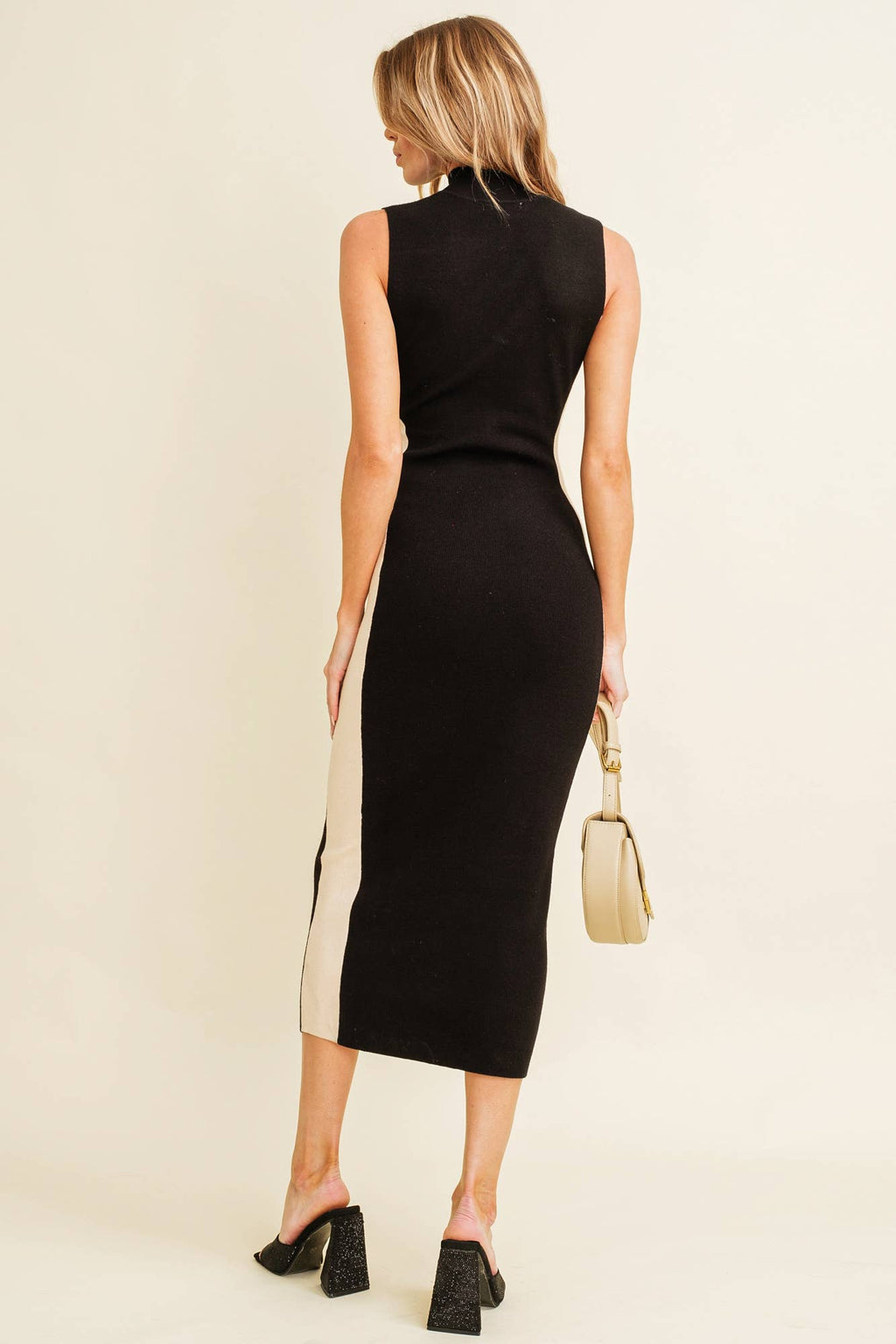 SIDE CONTRAST MIDI DRESS