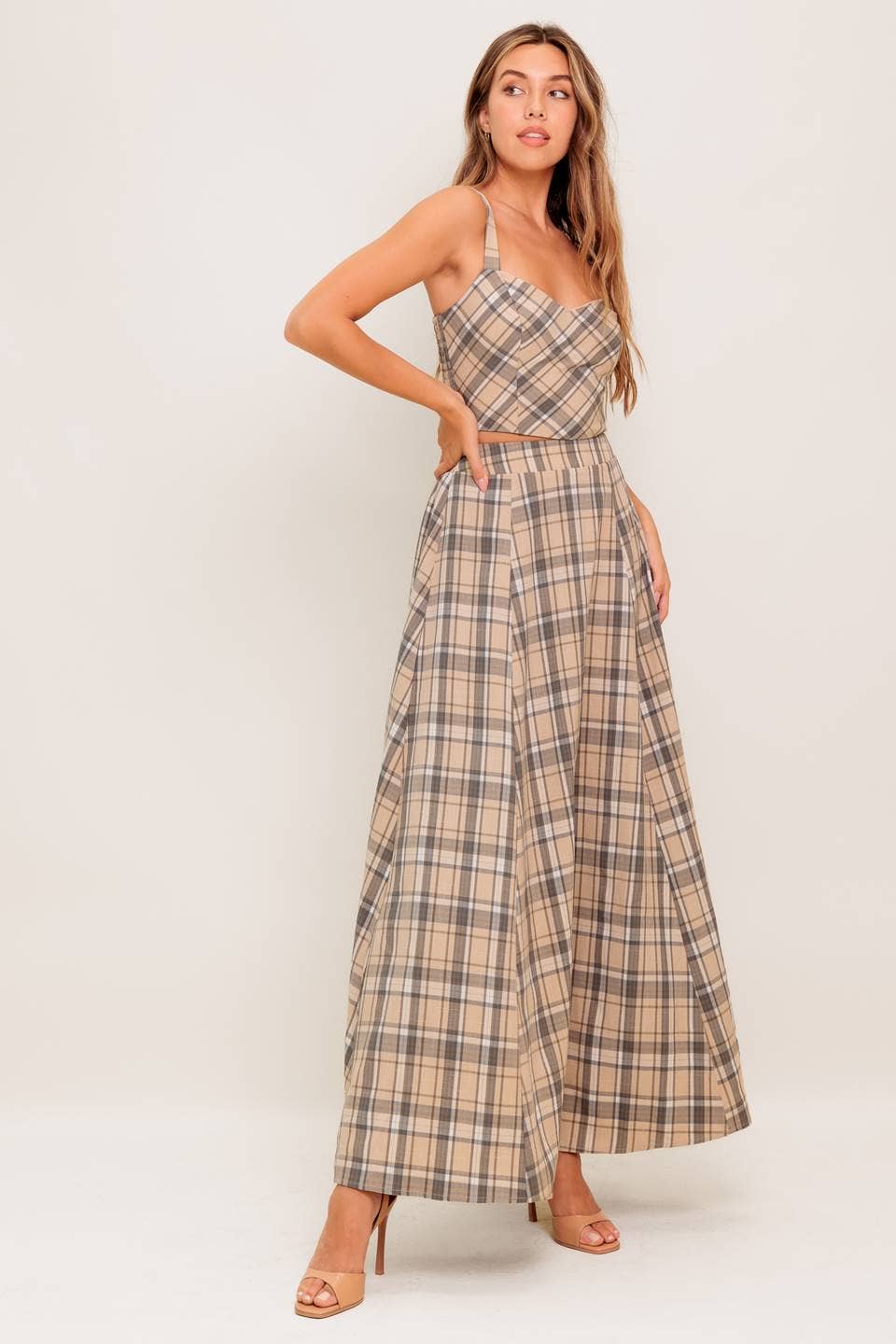 Woven Plaid Skirt Set
