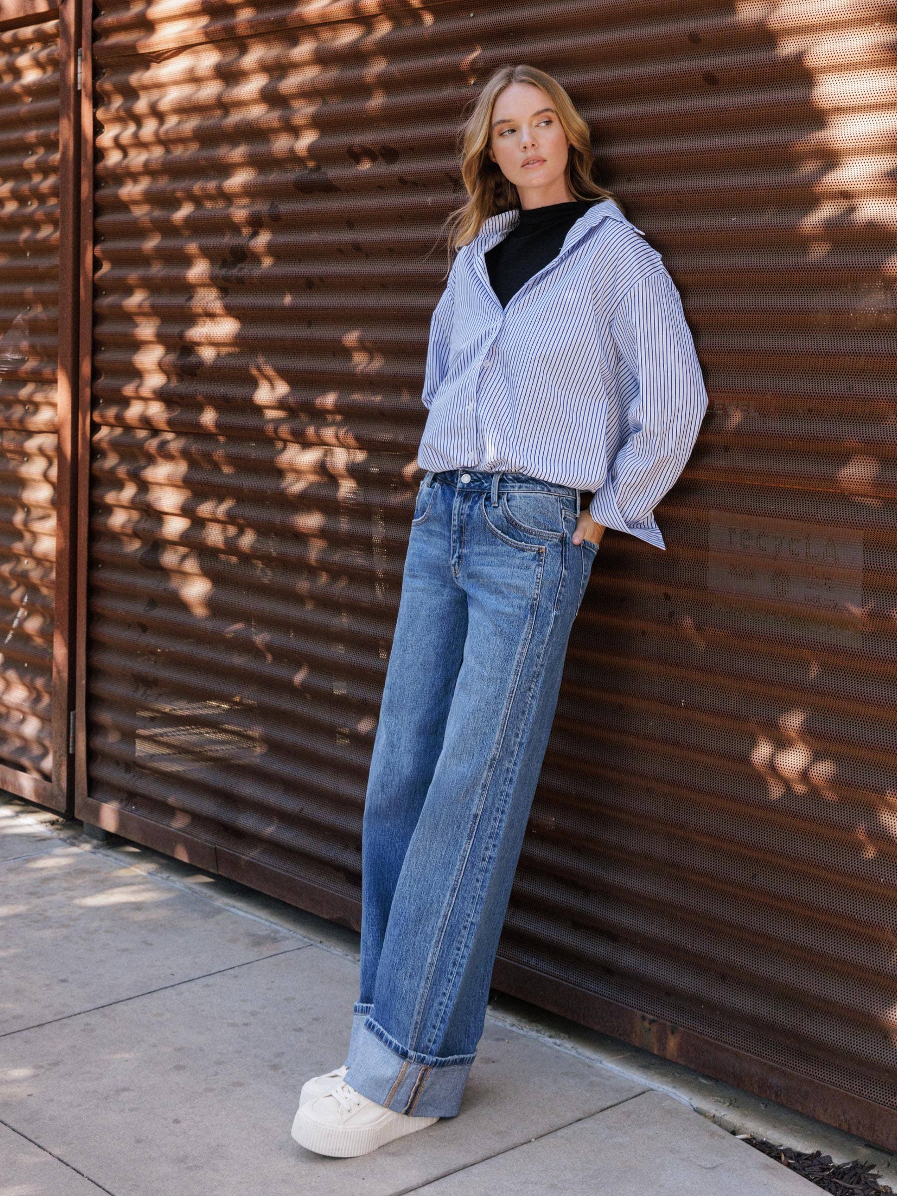 Julia Cuffed Wide Leg Rigid Denim by Vervet