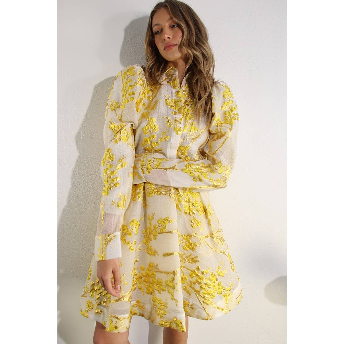 BUTTON DOWN BLOUSE WITH TULLE INNER SKIRT SET