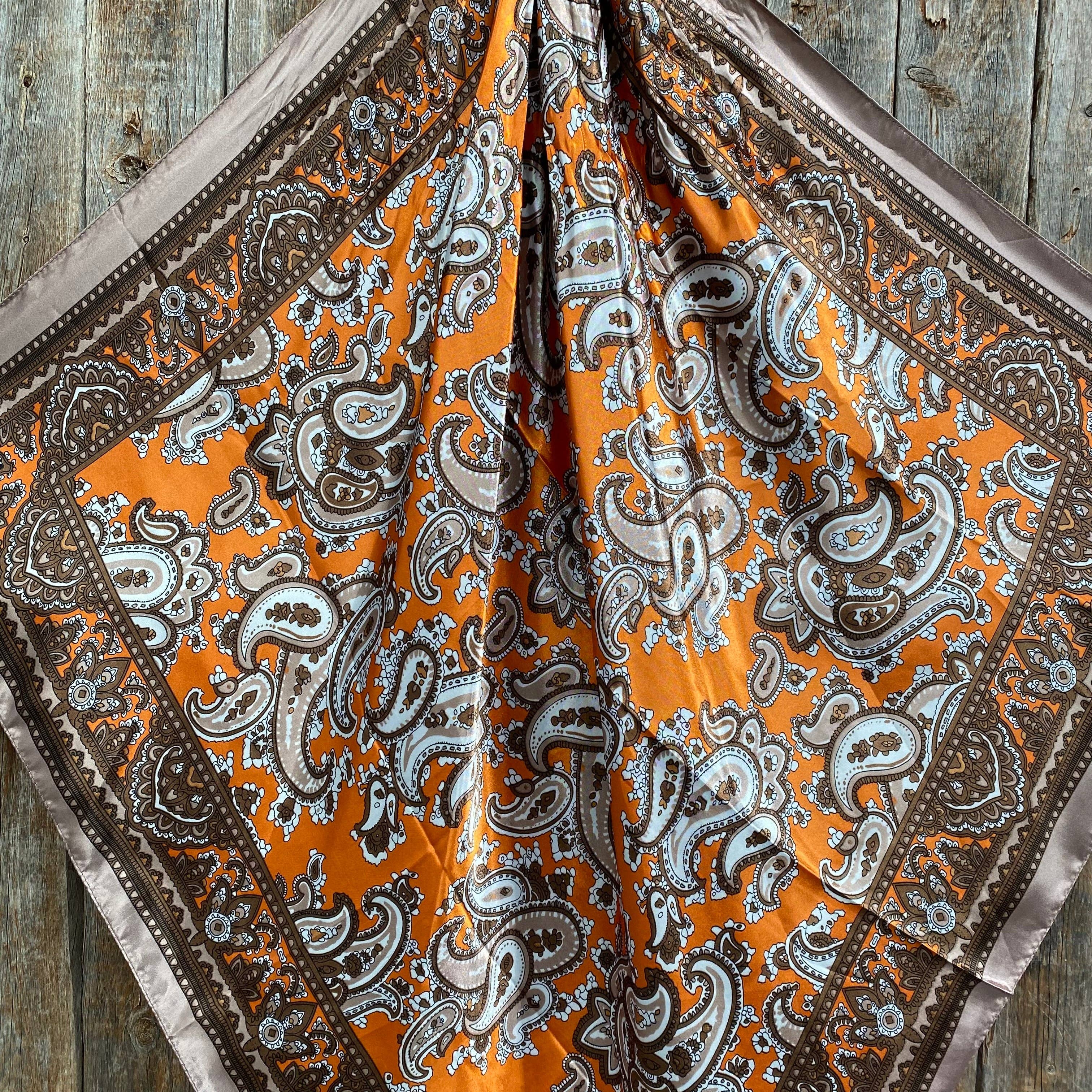 35X35" Orange and Tan Paisley Wild Rag / Scarf