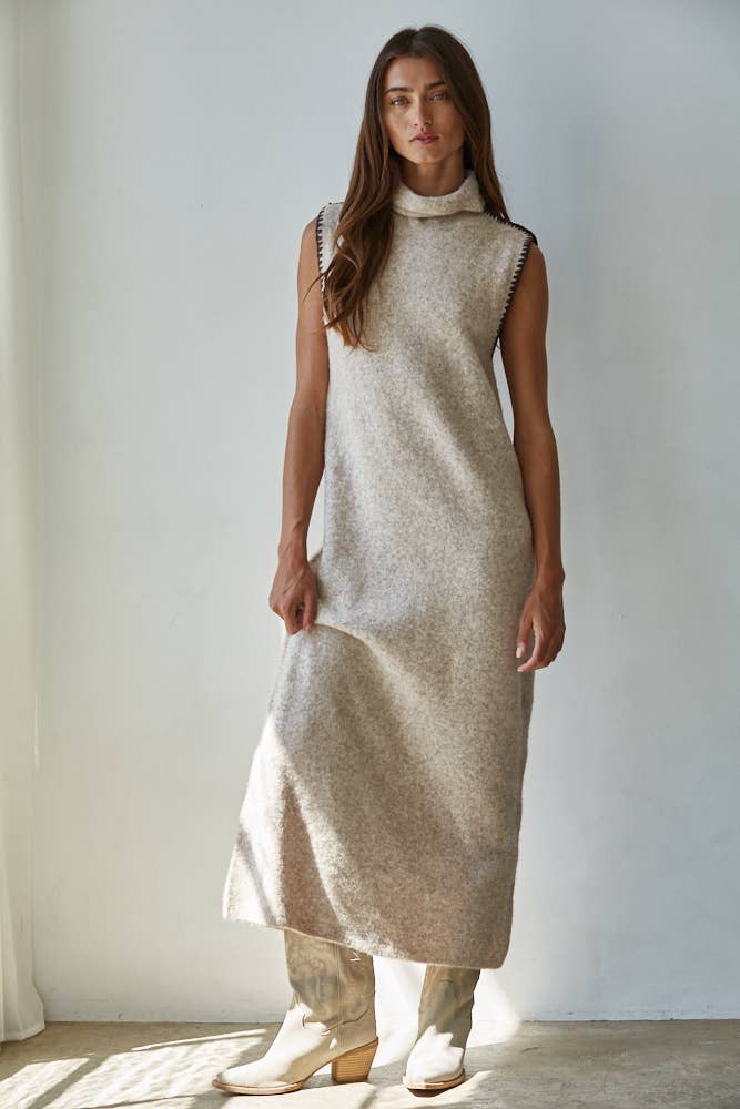 Knit Sweater Turtle Neck Sleeveless Bodycon Maxi