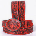 Game Day!  Red Tooled Leather Belt & Buckle