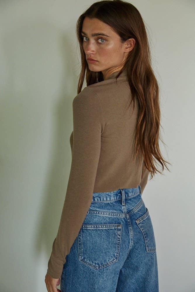 Basic Knit Mock Neck Long Sleeve Pullover Top