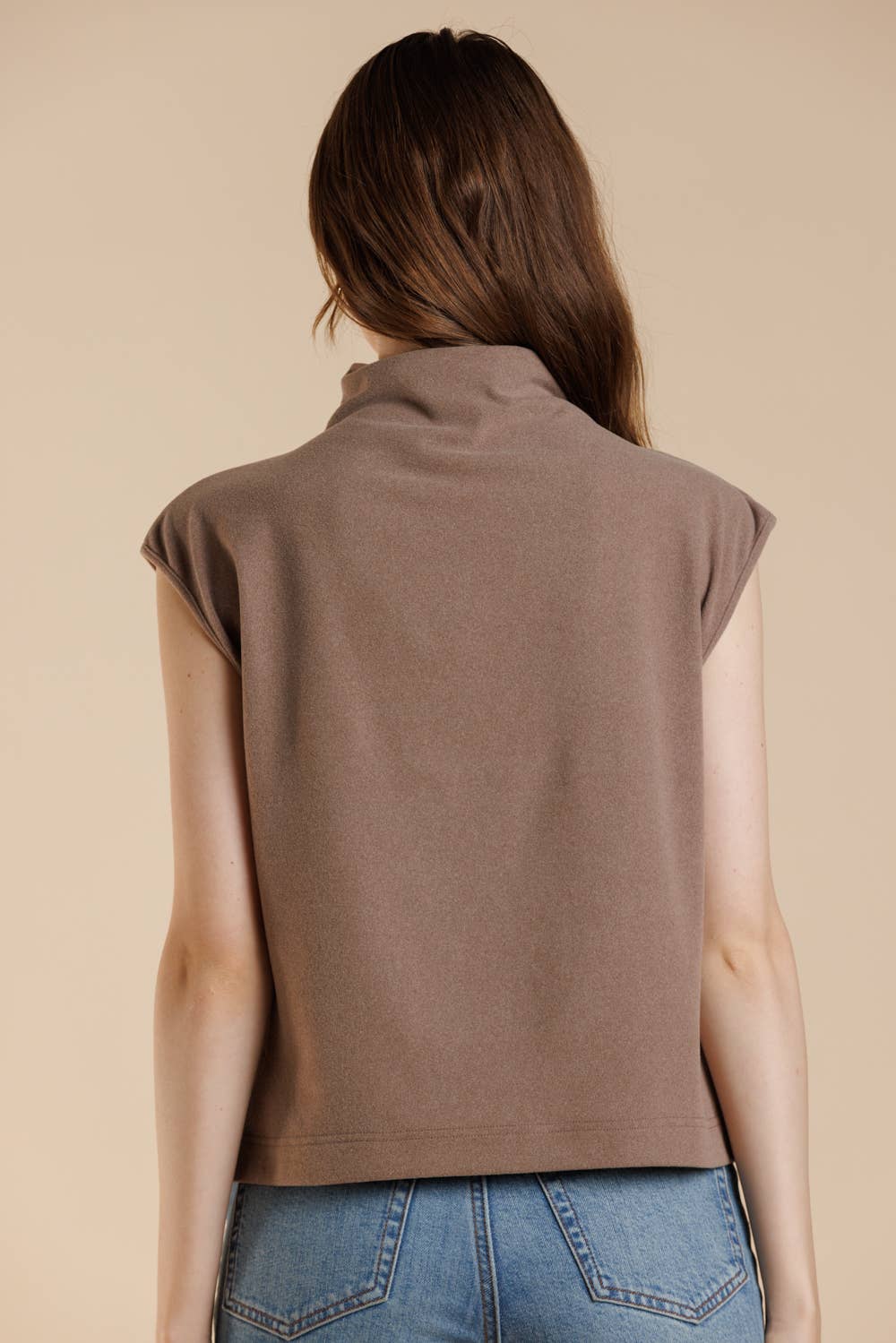 Soft Touch Brushed Knit Mock Neck Sleeveless Top