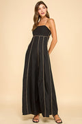 Black Fitted Maxi with Camel Piping