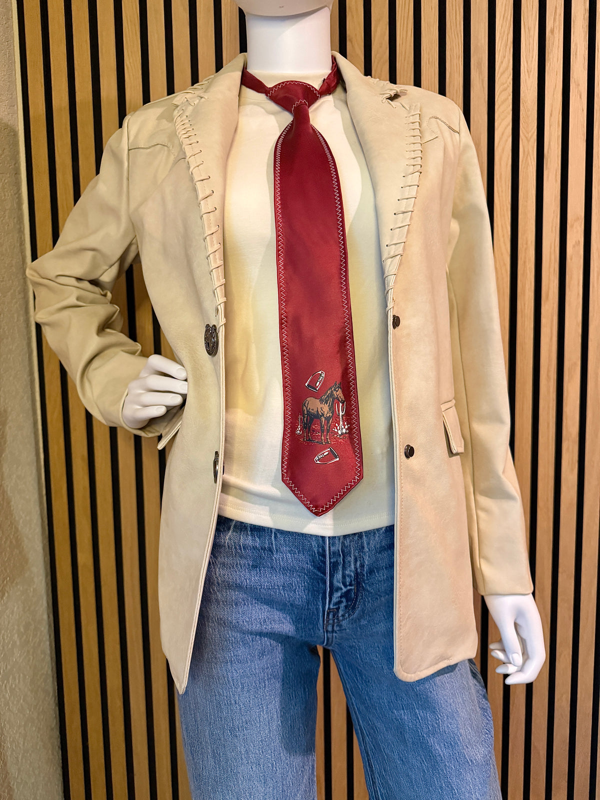 Burgundy Horse Buckstitch Western Tie