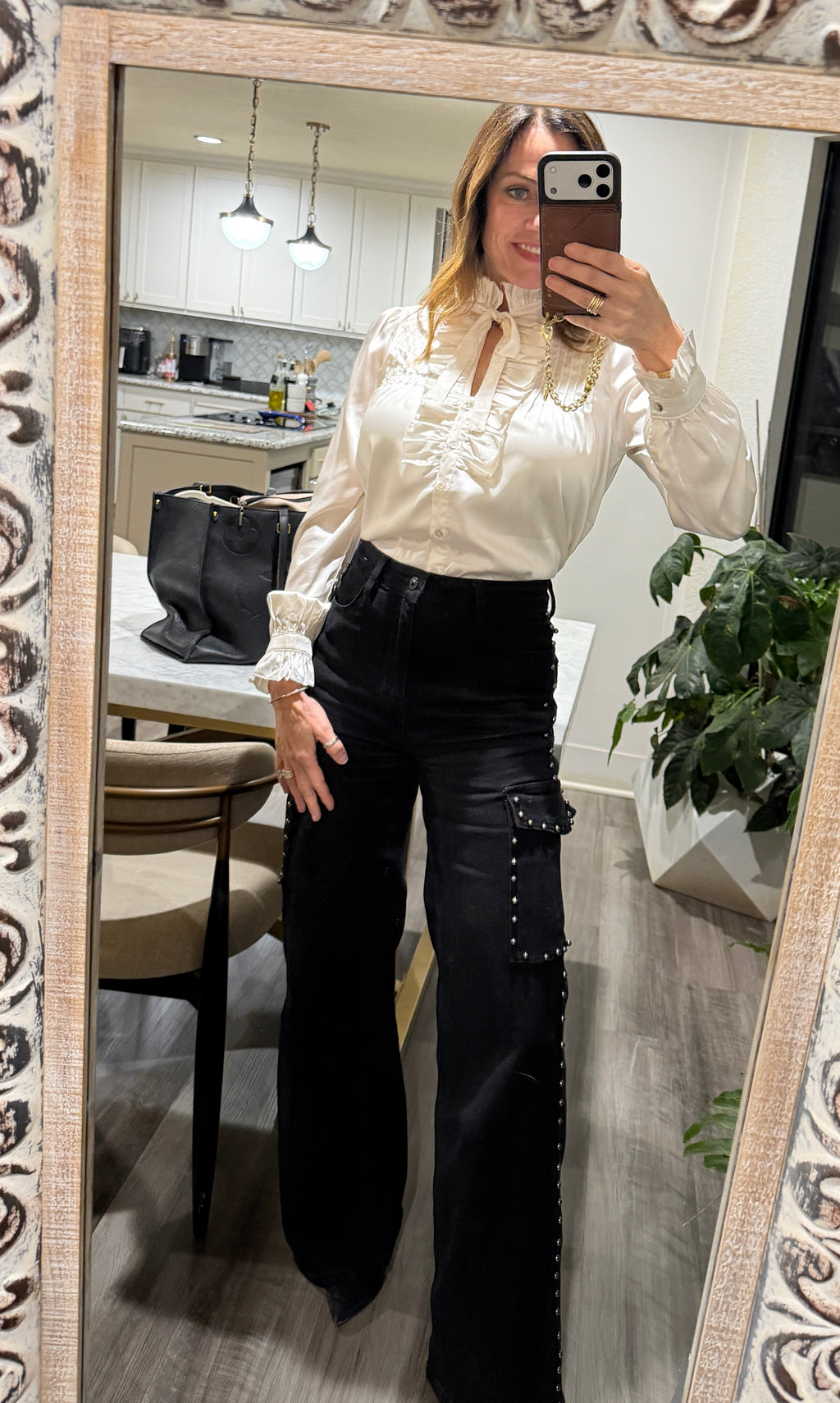 SILKY RUFFLED BUTTON DOWN SHIRT