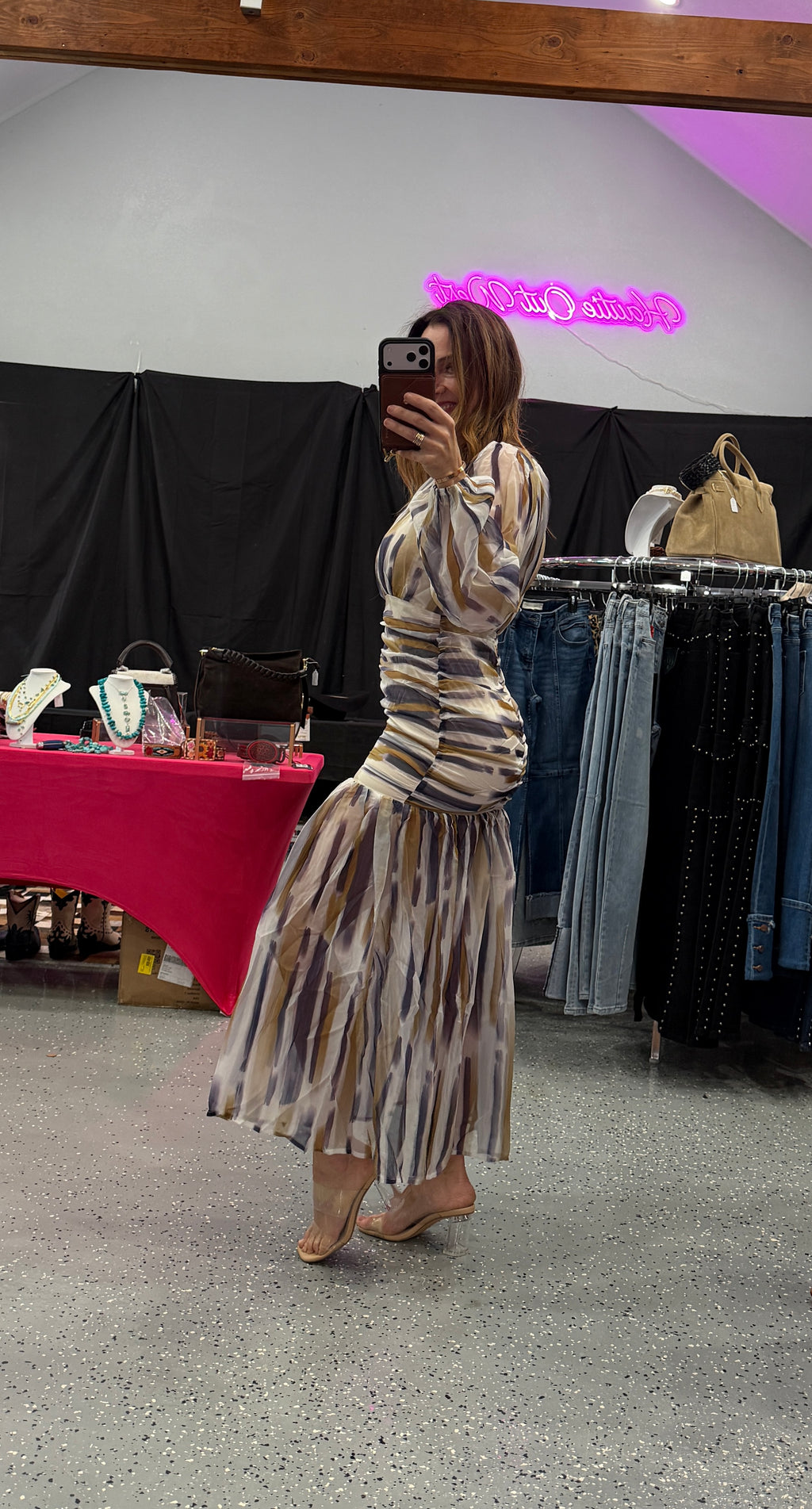 RUCHED LONG CHIFFON DRESS