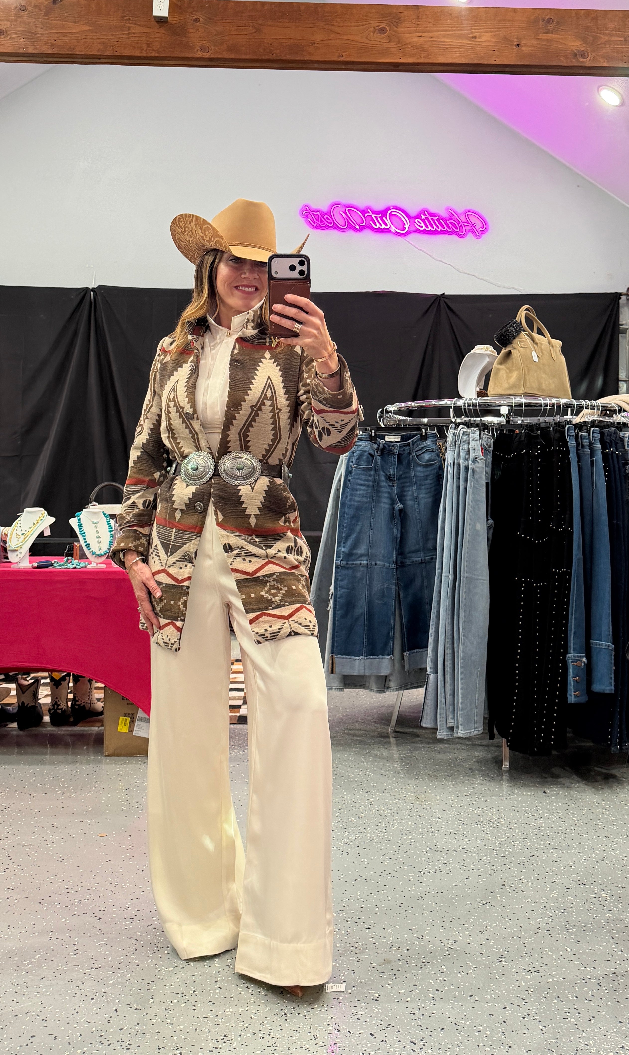 Brown Cream Aztec Printed Button Down Coat