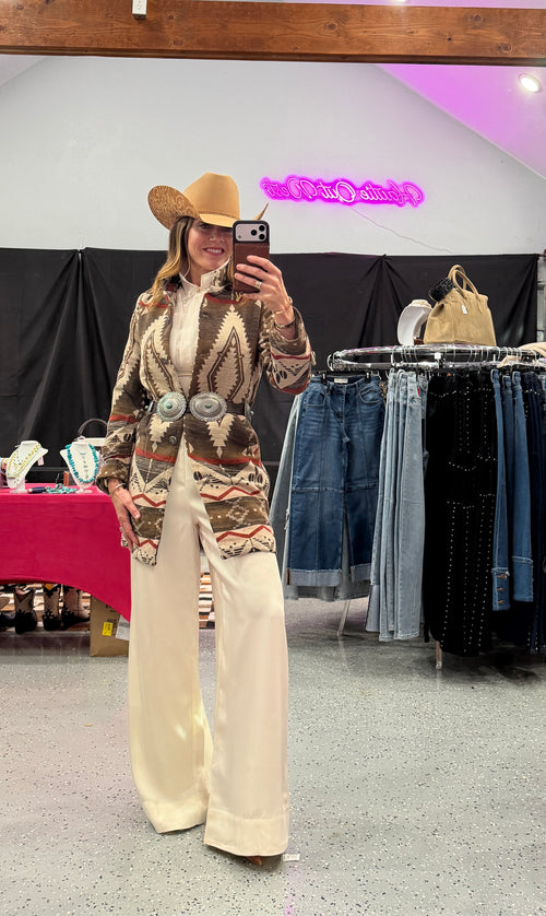 Brown Cream Aztec Printed Button Down Coat