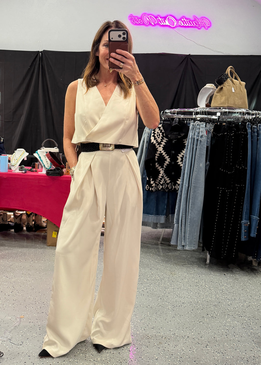 CROP VEST JACKET AND PANTS SET