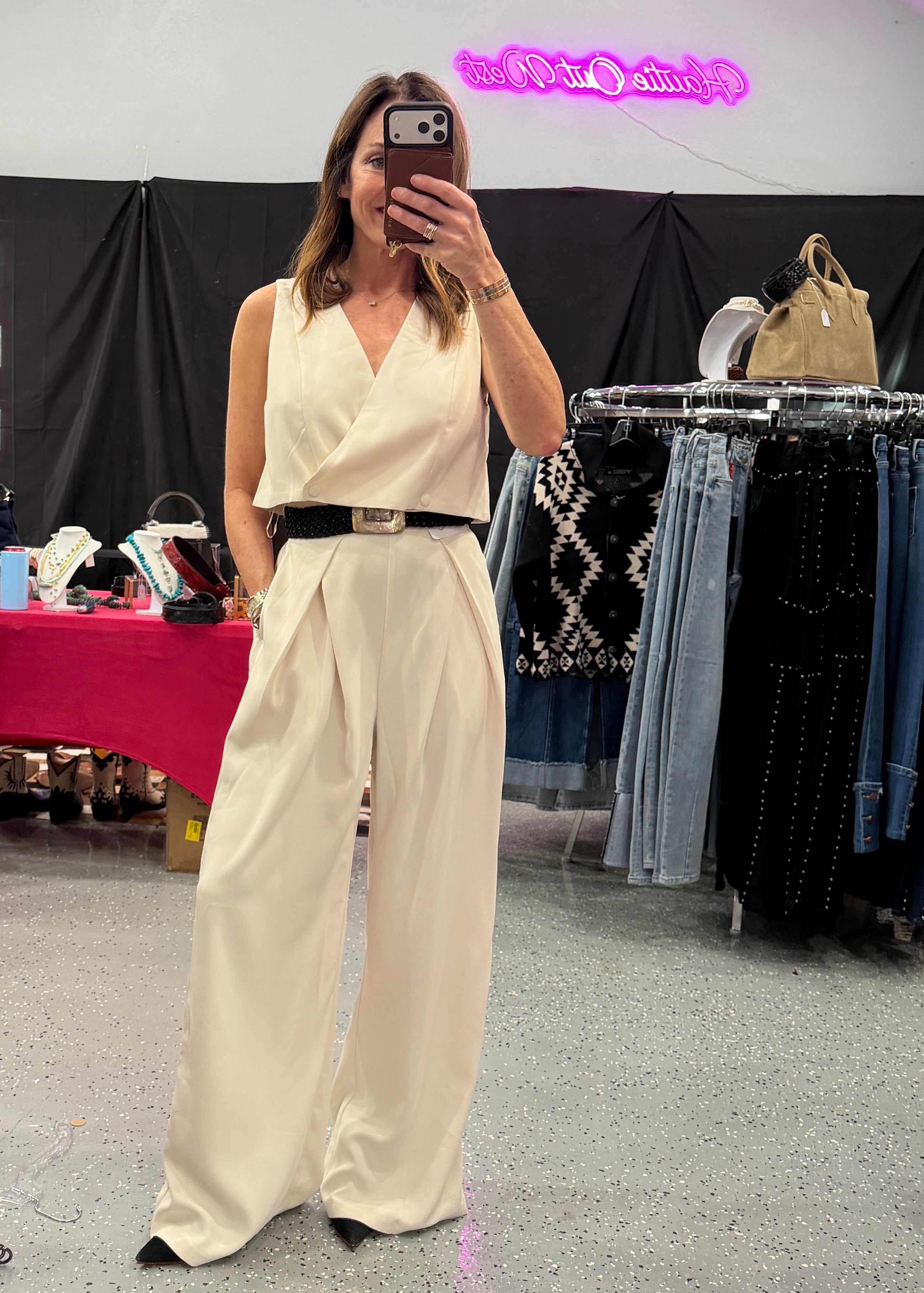 CROP VEST JACKET AND PANTS SET