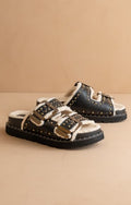 The Gaylen-Studded Buckle Fleece-lined Slides